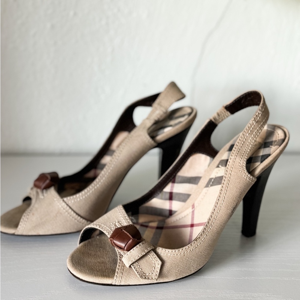 Burberry Beige Peep Toe Slingback Heels